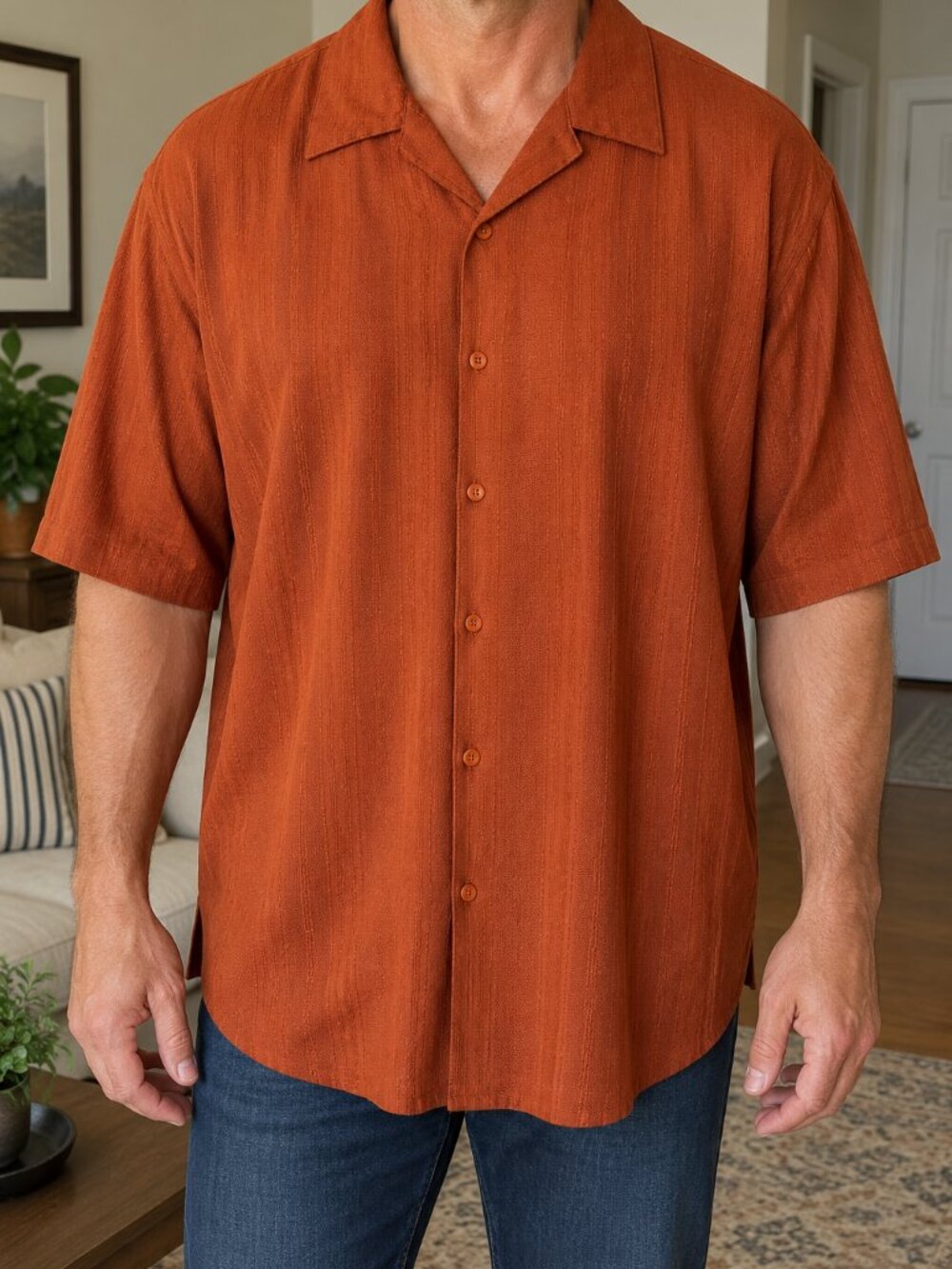 VISIVO Men's 3XL Burnt Orange Camp Collar Shirt